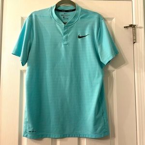 Nike Golf Shirt Mens L AeroReact Short Sleeve Snap Button Stretch Blue